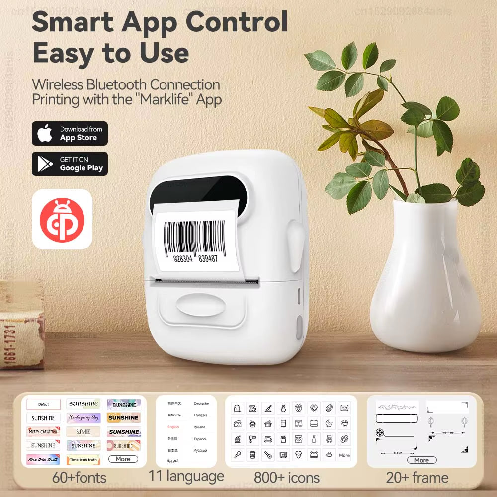 Mini Label Printer Marklife P50 Portable Thermal Printer Self Adheisve Sticker Machine Bluetooth Wireless Label Maker No Ink