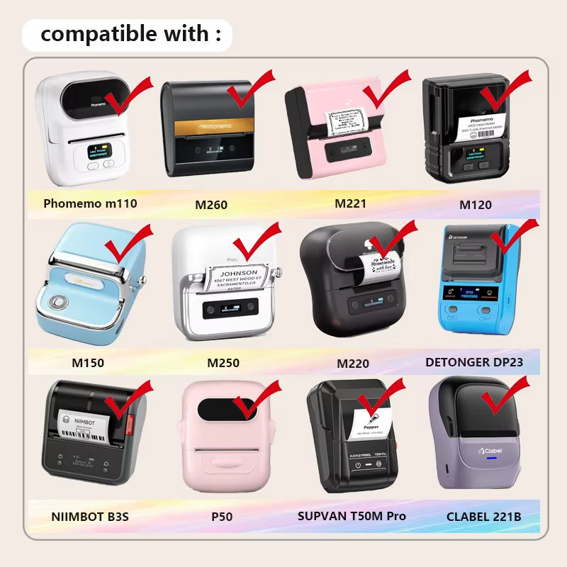 For Phomemo M110 / M220 / M200  P50 , Qlabel E210 Clabel 221B Printer White and Color Thermal Sticker Label